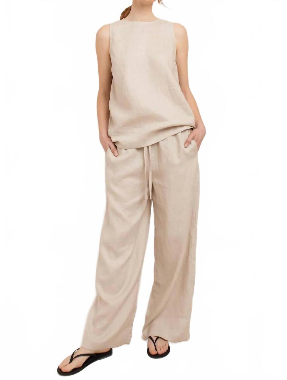NEW PAPER LABEL sadie linen pull-on pants in natural